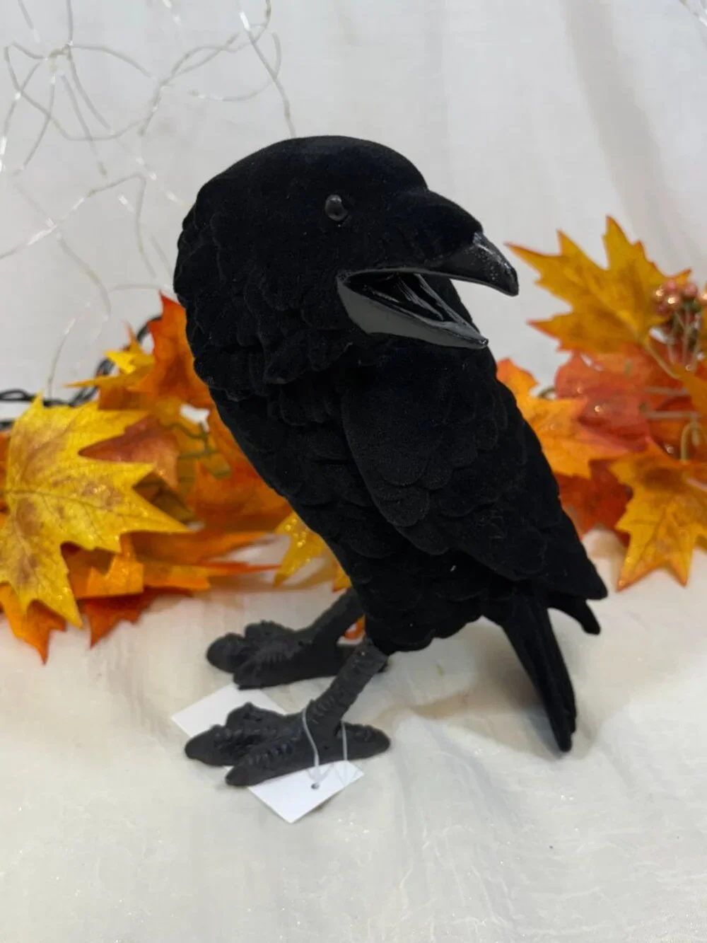 Halloween Resin Black Standing Crow Raven Figure Decor Prop Spooky Flocked 8
